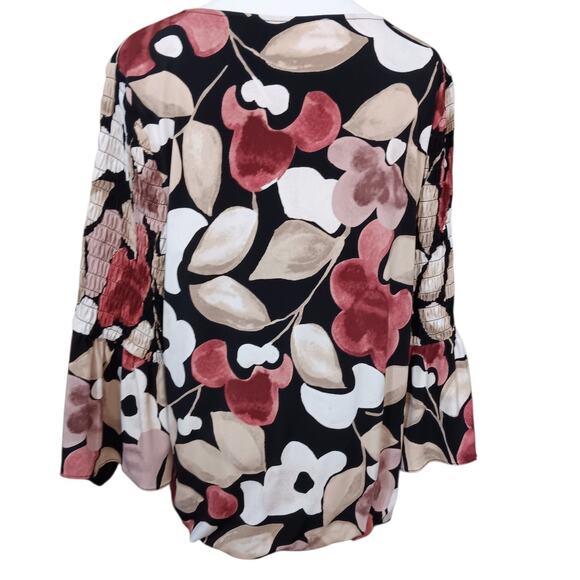 Alfani Top Blouse Stretchy L Floral Romantic Smocked Flare Sleeves Dressy Career - Picture 12 of 12